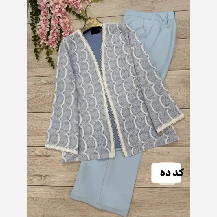 کت و شلوار زنانه مدل گندم جنس مازراتی و گیپور مشکی