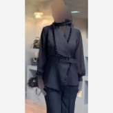 کت و شلوار مجلسی زنانه نگاه مشکی جنس مازراتی و حریر سایز یک و دو