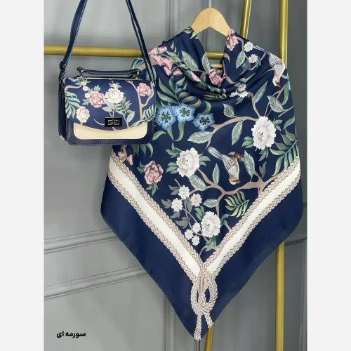 ست کیف و روسری گلاره مخمل و چرم صنعتی نخی قواره 130