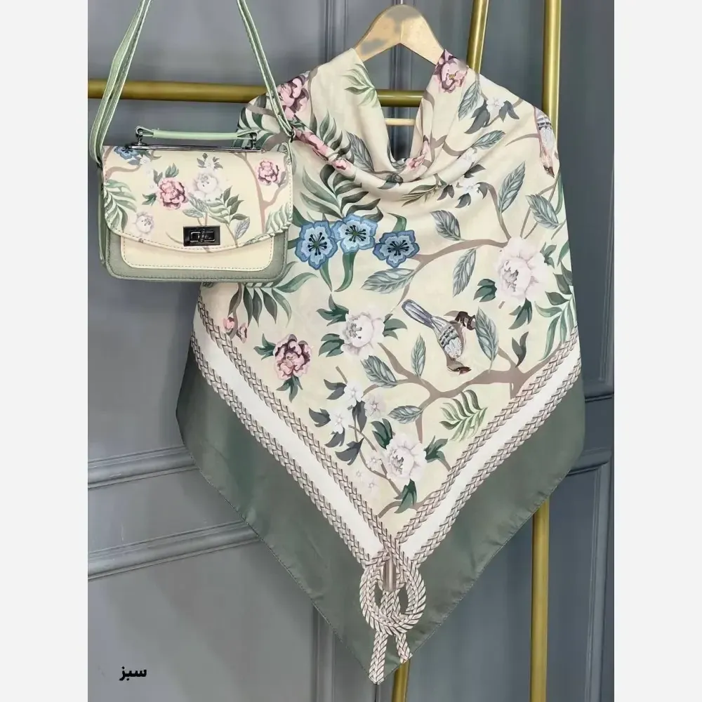 ست کیف و روسری گلاره مخمل و چرم صنعتی نخی قواره 130