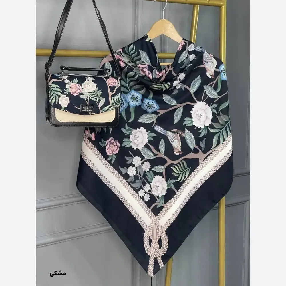 ست کیف و روسری گلاره مخمل و چرم صنعتی نخی قواره 130