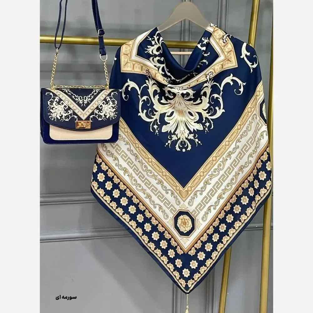 ست کیف و روسری سورنا مخمل و چرم صنعتی نخی منگوله دار