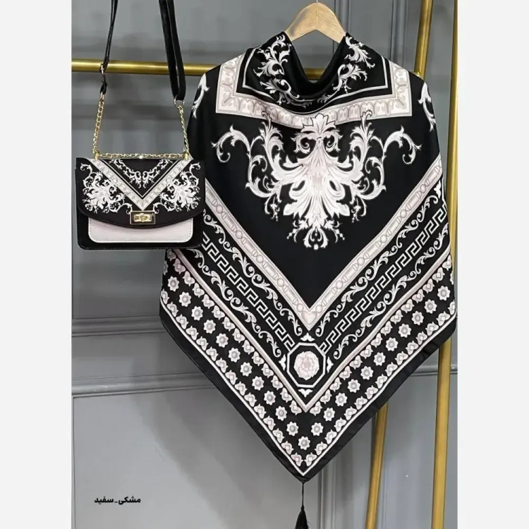 ست کیف و روسری سورنا مخمل و چرم صنعتی نخی منگوله دار