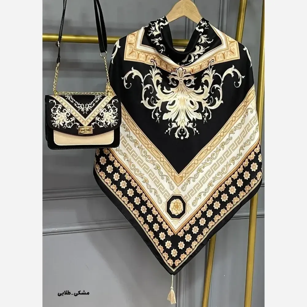 ست کیف و روسری سورنا مخمل و چرم صنعتی نخی منگوله دار