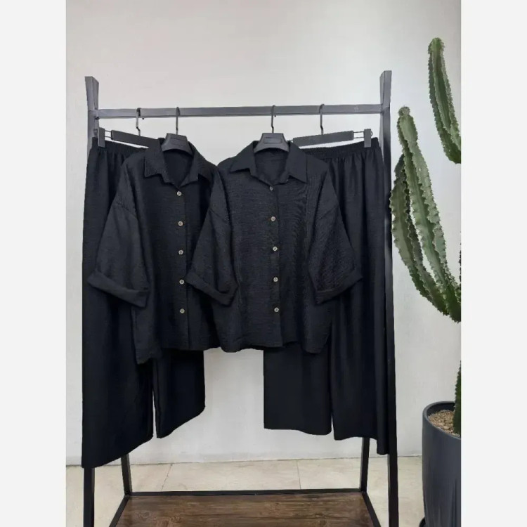 مانتو شلوار سارا جنس شانتون صوفیا رنگ مشکی سایز فری 38 تا 46