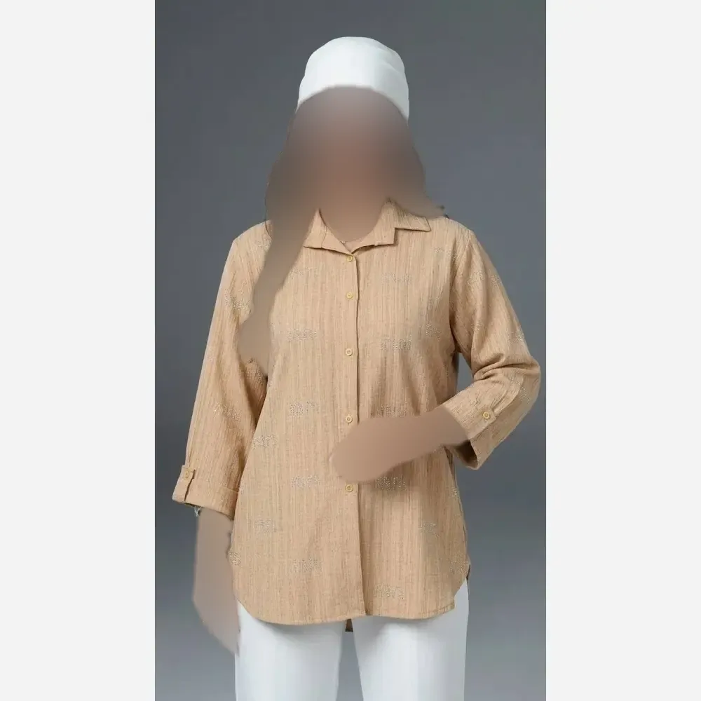 شومیز مانتویی نگینی ترلان جنس سوپر کراش درجه یک فری سایز