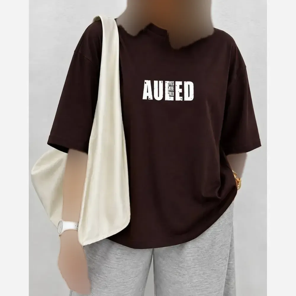 تیشرت باکسی نخ پنبه طرح AULED فری سایز