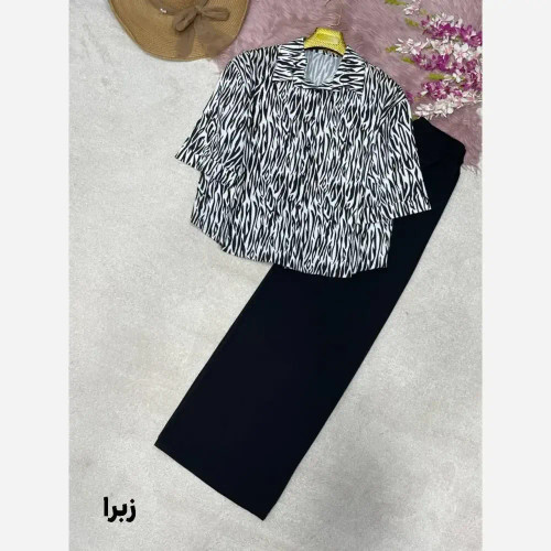 شومیز شلوار طرح دار کرپ بوگاتی زنانه فری سایز 38 تا 46 رنگبندی متنوع