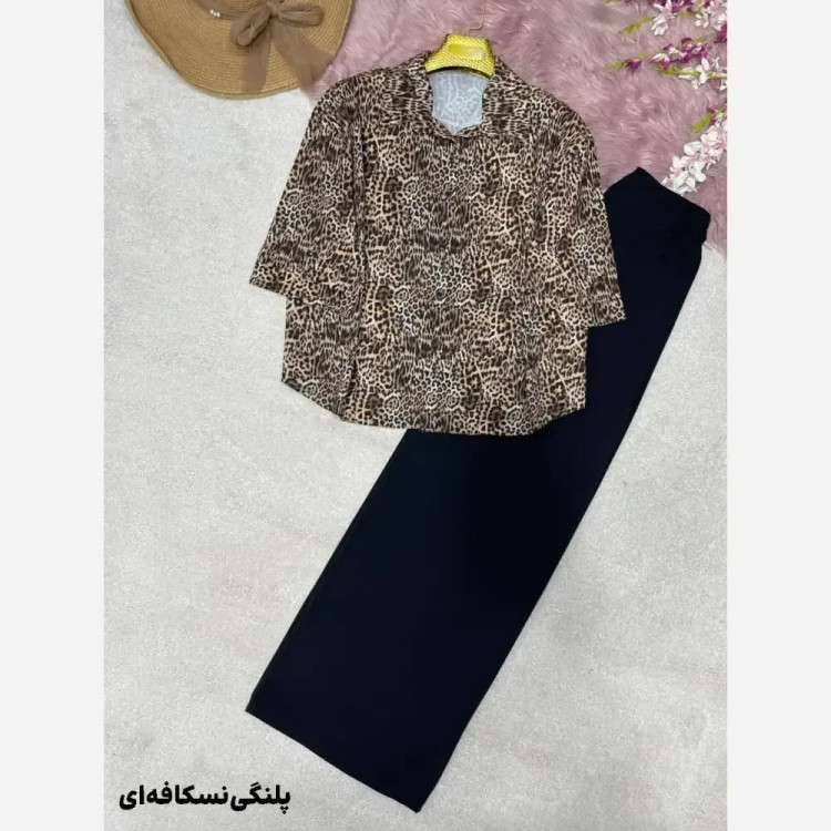 شومیز شلوار طرح دار کرپ بوگاتی زنانه فری سایز 38 تا 46 رنگبندی متنوع