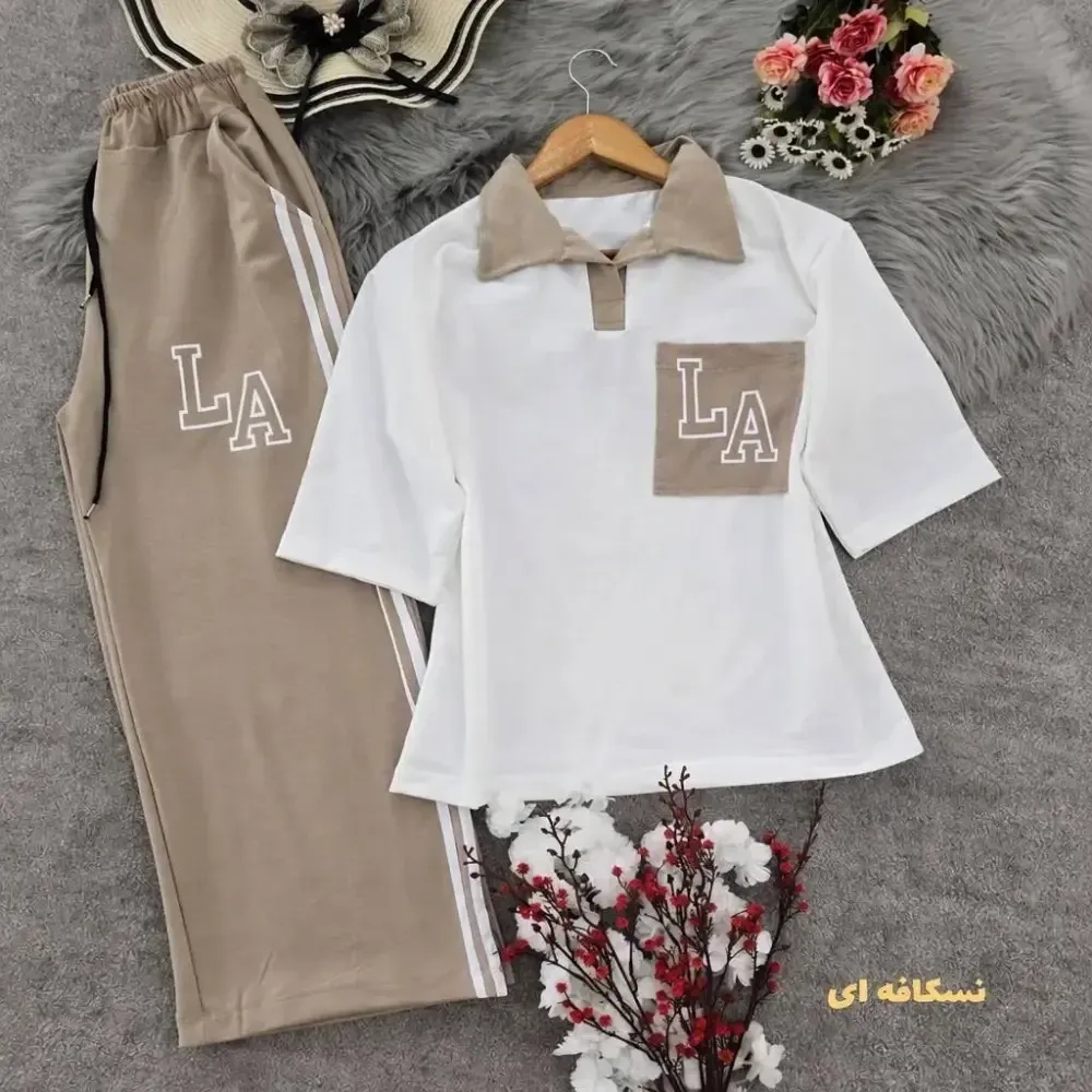 ست تیشرت شلوار ال ای LA نخ پنبه کیفیت بالا فری سایز زنانه