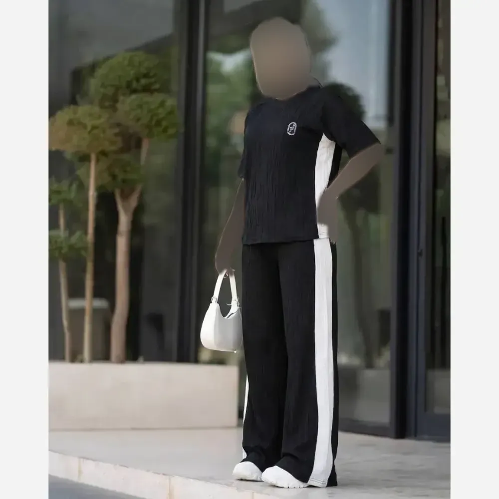 ست بلوز و شلوار زنانه گیاهی کش وارداتی نرم و لطیف مشکی فری سایز 38 تا 46