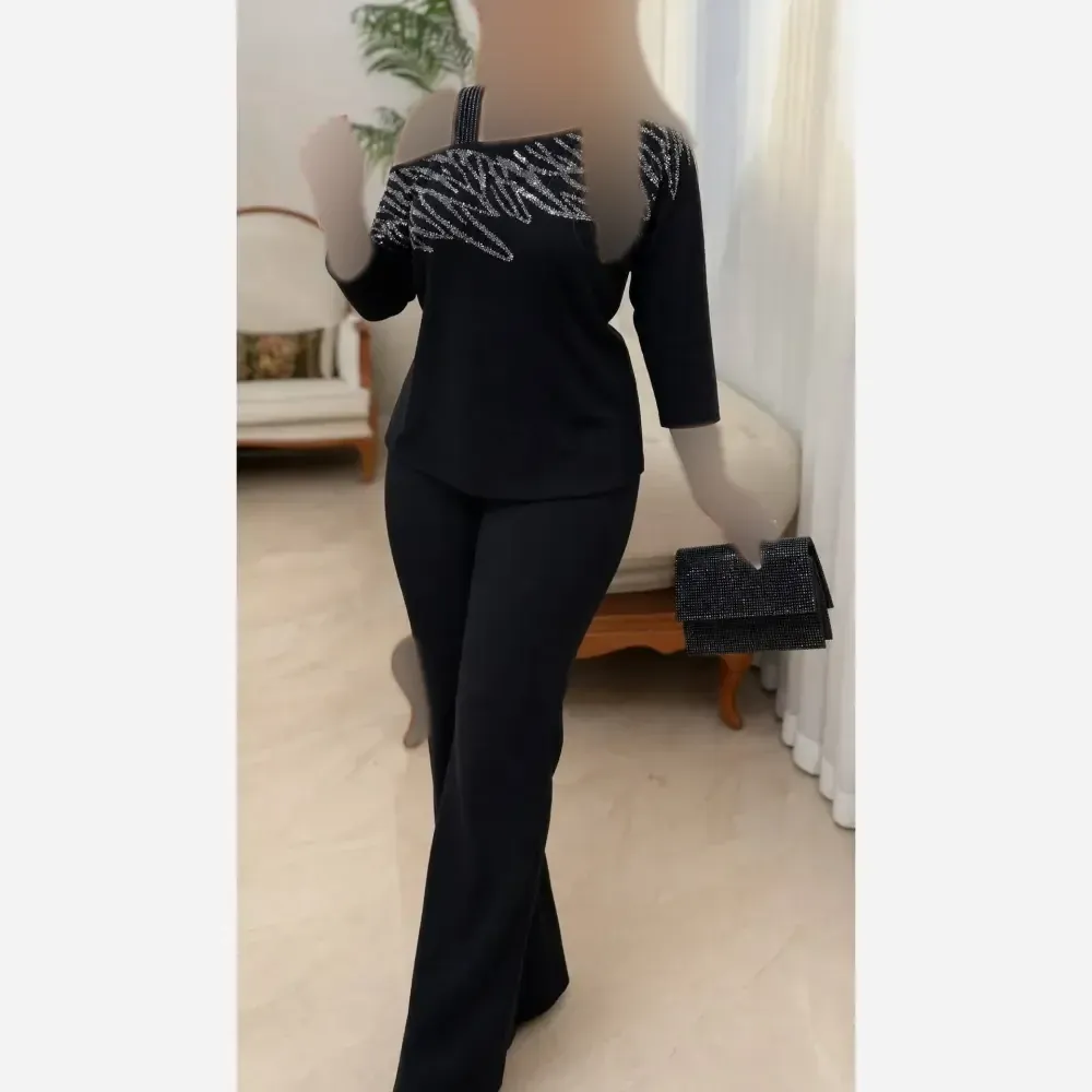 شومیز مجلسی پریناز مشکی پنبه لاکرا نگین کاری شده فری سایز