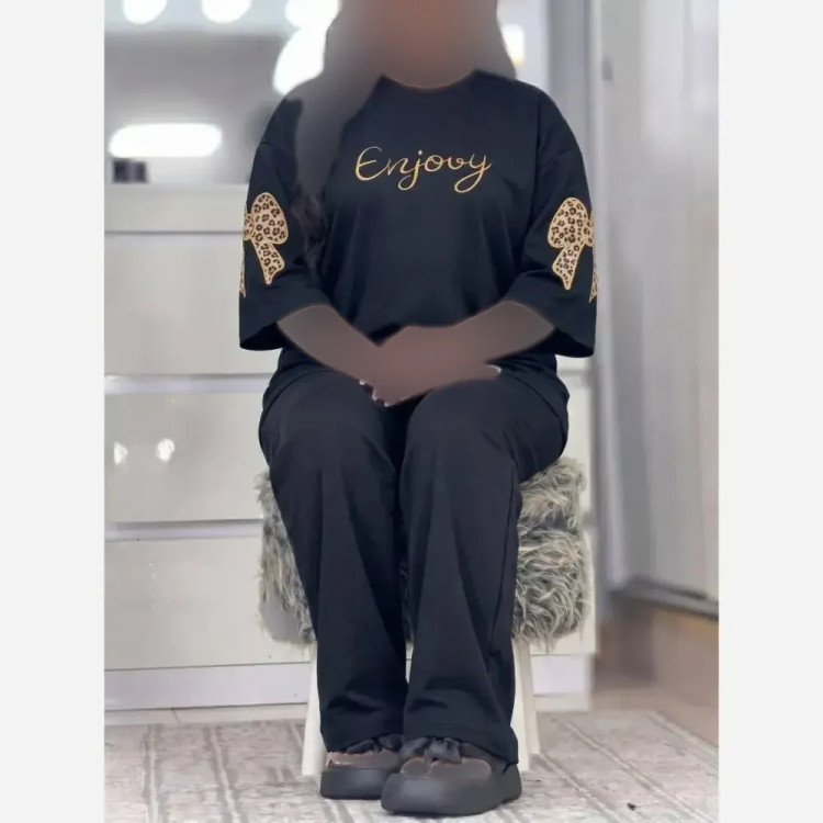 ست فرنیا پنبه گلکسی زنانه رنگ مشکی و طوسی سایز فری 38 تا 46