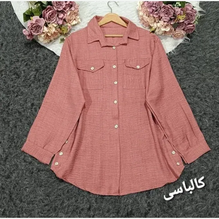 شومیز مانتویی بغل دکمه جنس شانتون درجه 1 سایز 38 تا 48