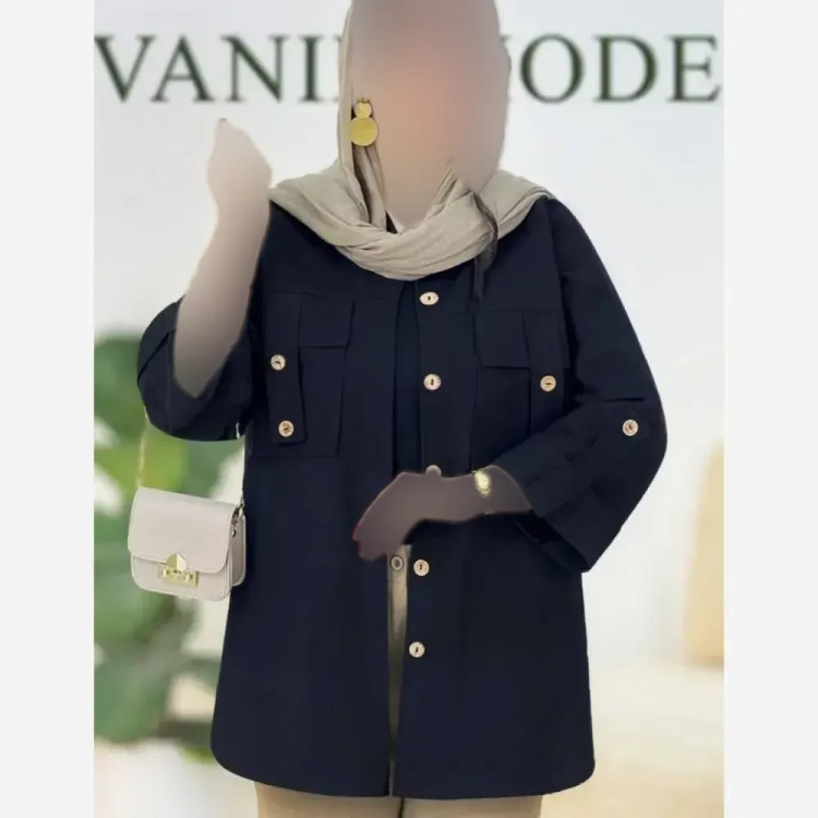 شومیز مانتویی جیب صلیبی شانتون زیپی درجه یک مشکی سایز 38 تا 46