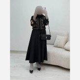 کت دامن گلدوزی زنانه کرپ مازراتی مشکی فری سایز