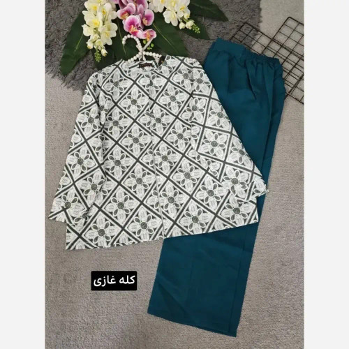 کت شلوار زنانه مجلسی ایروانا جنس مازراتی رنگ کله غازی سایز فری مناسب 36 تا 46