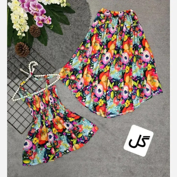 ست تاپ و دامن نخی تمام نخ ضد حساسیت فری سایز