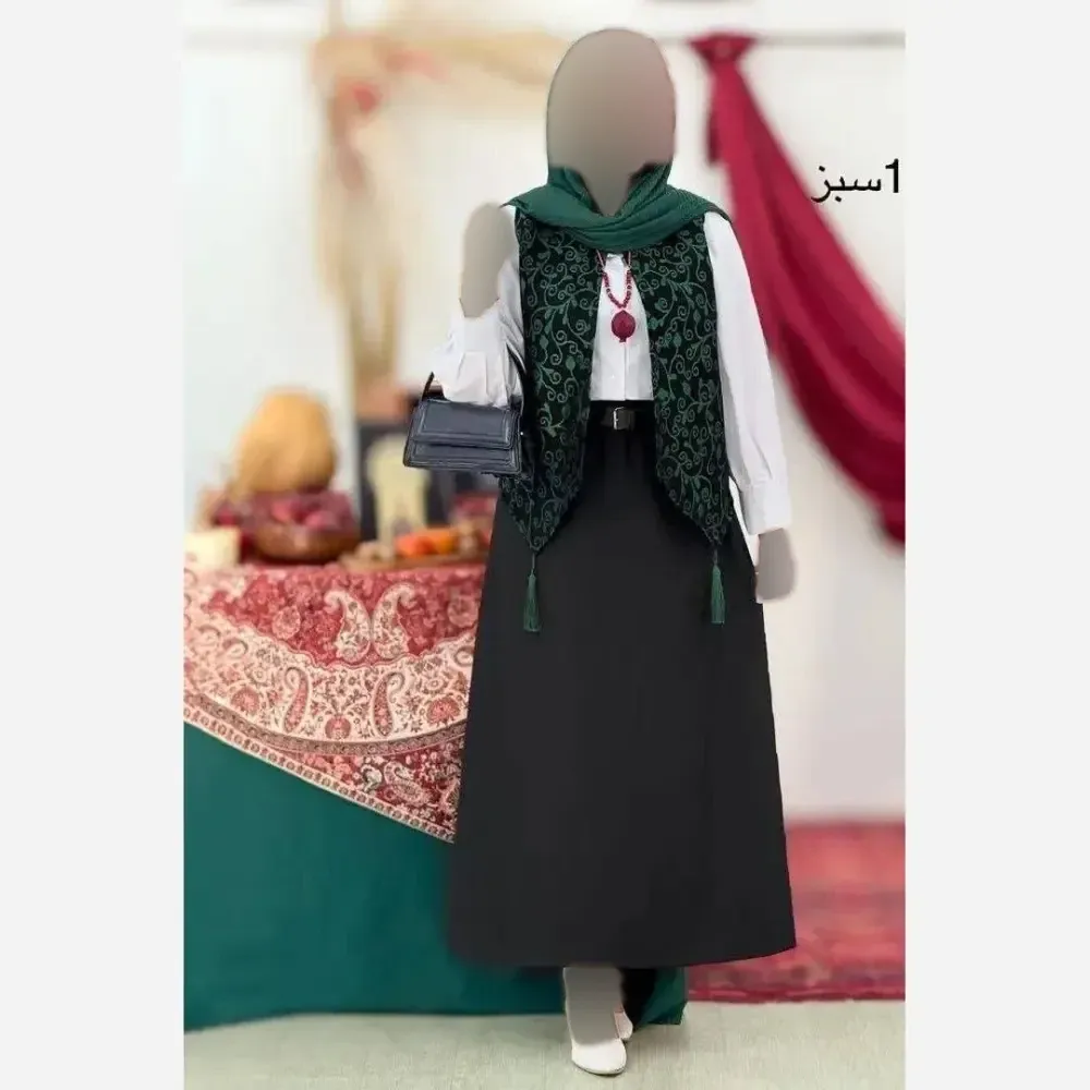ژیله گلبهار جنس تافته سوزن دوزی فری سایز