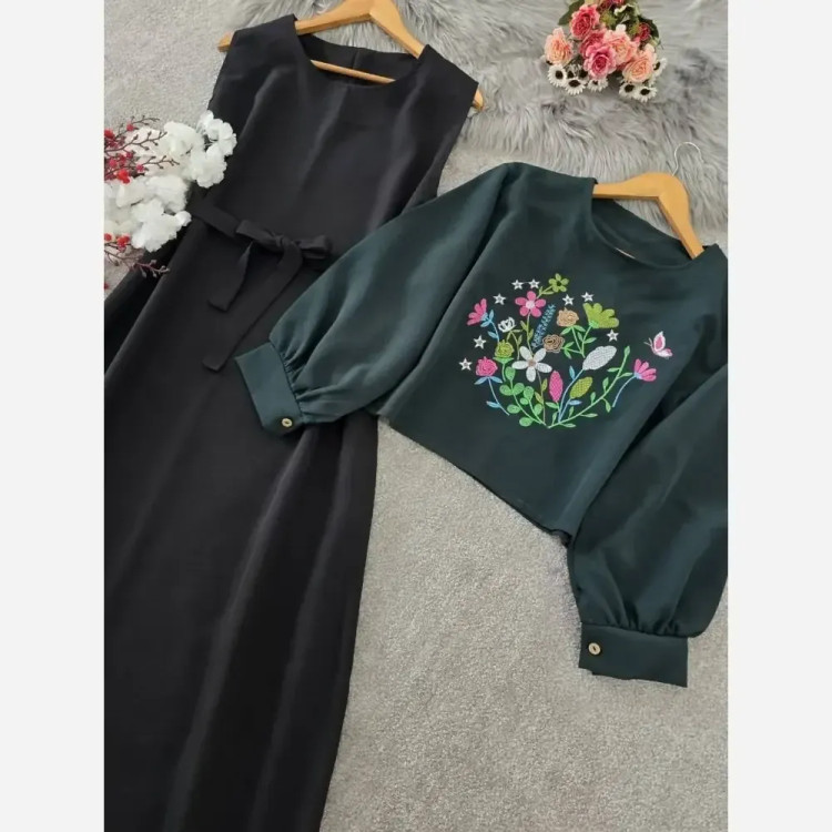 ست رویه و سارافون آرامش مازراتی فری سایز زنانه گلدوزی شده