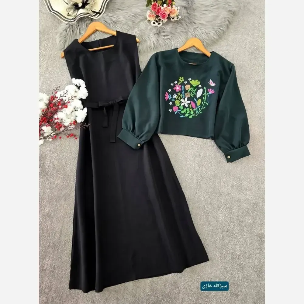 ست رویه و سارافون آرامش مازراتی فری سایز زنانه گلدوزی شده
