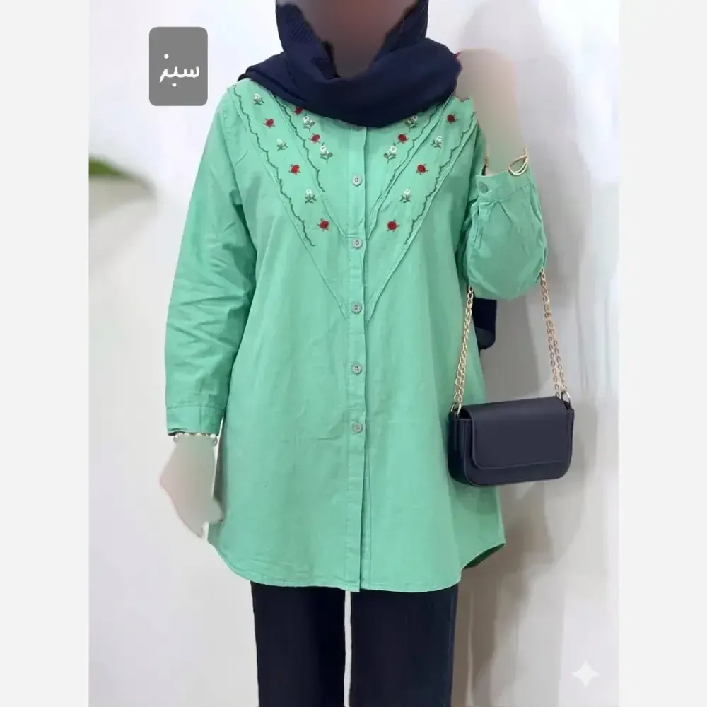 شومیز مانتویی الیاف آنزیم شده سبز رنگ سایز 38 تا 46