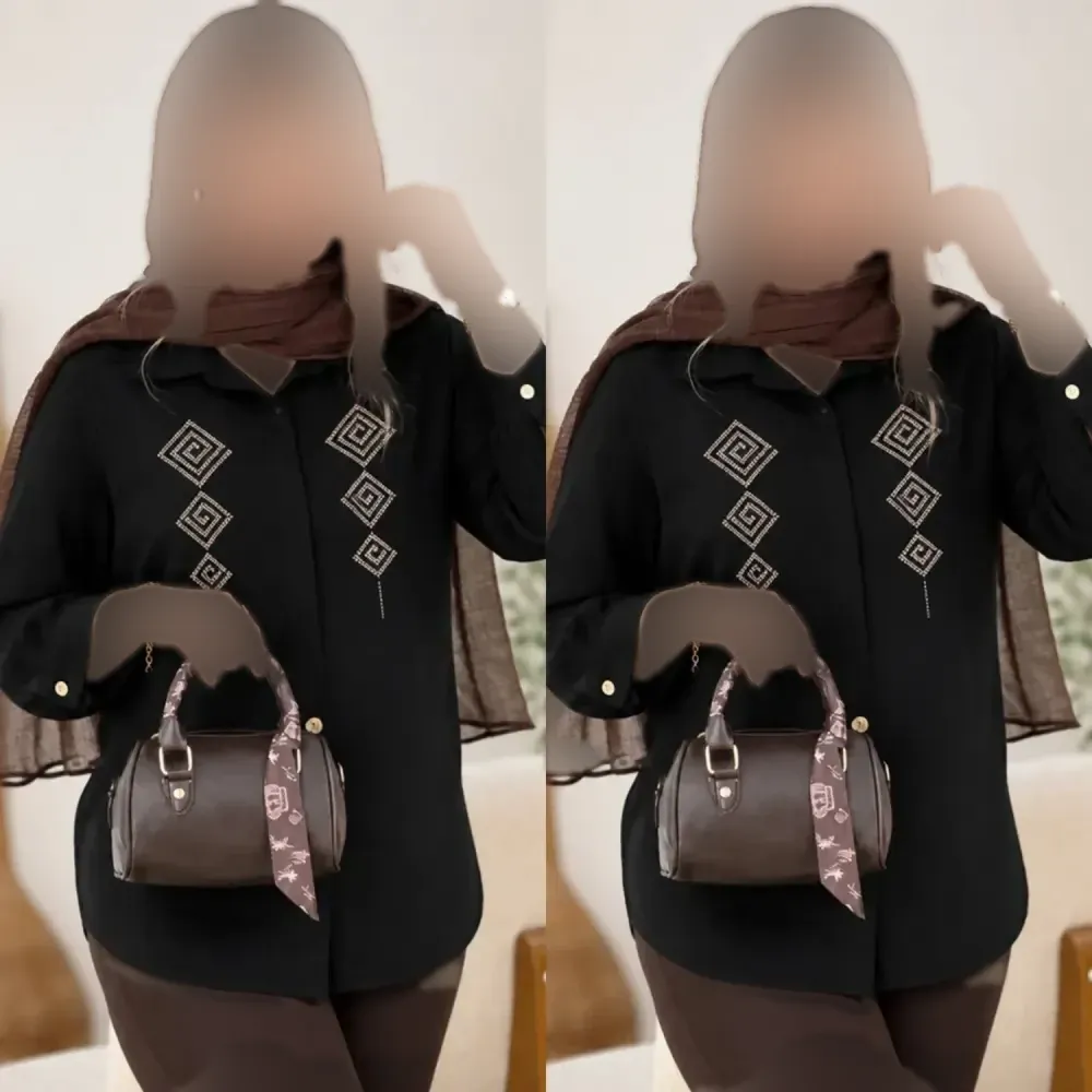 شومیز شیفون زنانه حریر ژورژت مشکی فری سایز 36 تا 46 زدگی جزئی