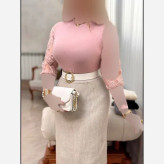 آستین بافت گل رز زنانه صورتی فری سایز وارداتی نرم و لطیف