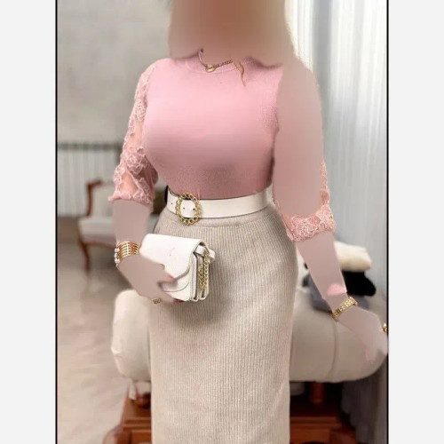 آستین بافت گل رز زنانه صورتی فری سایز وارداتی نرم و لطیف