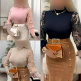 آستین بافت گل رز زنانه صورتی فری سایز وارداتی نرم و لطیف