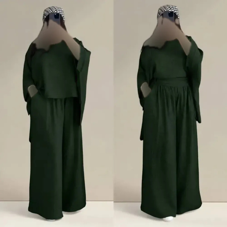 ست شومیز و شلوار زنانه جنس شانتون طرح کاشی فری سایز