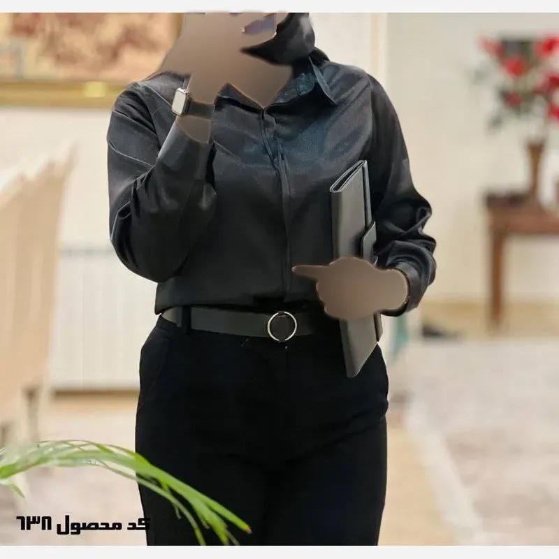شومیز مانتویی ساتن الیزه مشکی سایز 38 تا 48