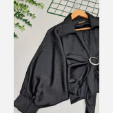 شومیز گره ای ساتن ابریشمی مشکی سایز 38 تا 46