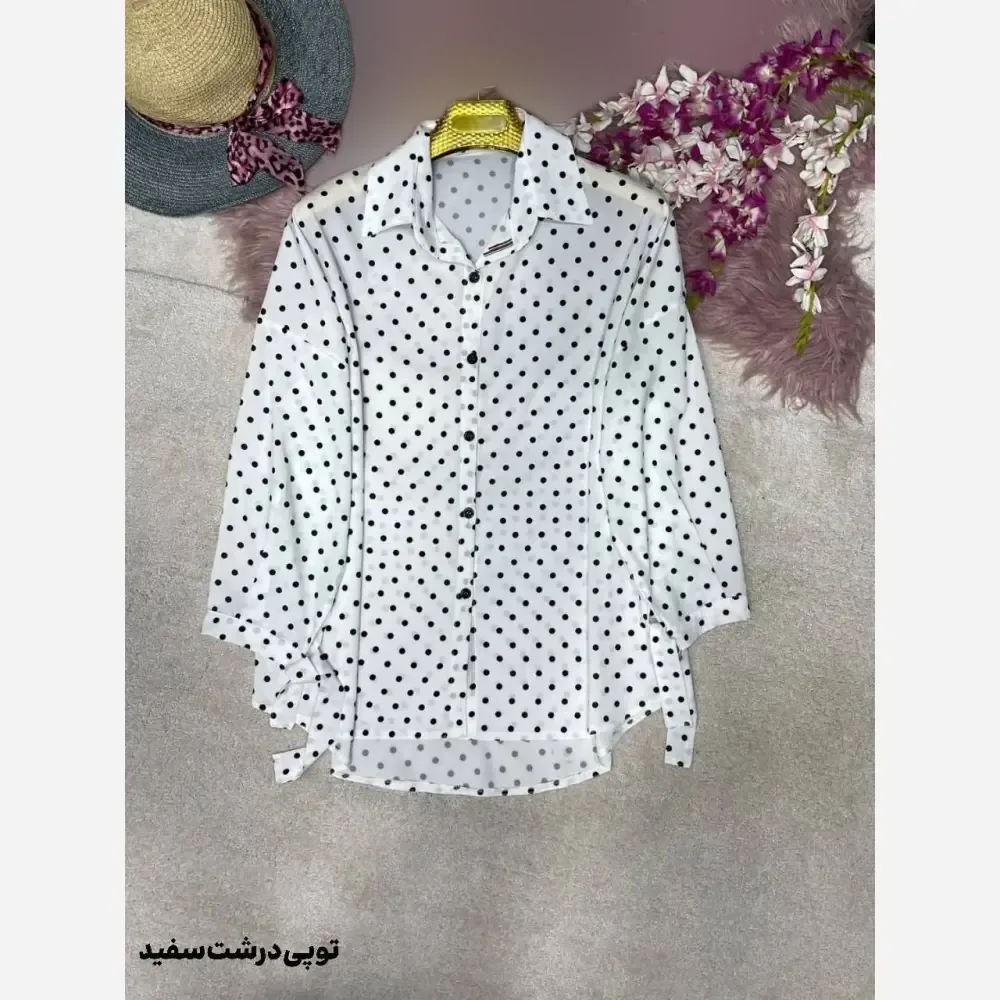 شومیز طرحدار چیچک کرپ الیزه چاپی فری سایز 38 تا 46