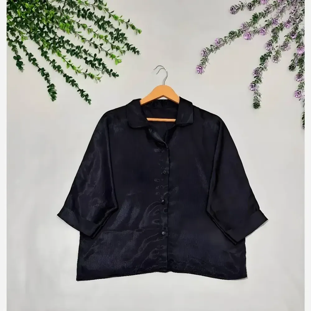 شومیز ساتن ابریشم درجه یک مشکی سایز 38 تا 46