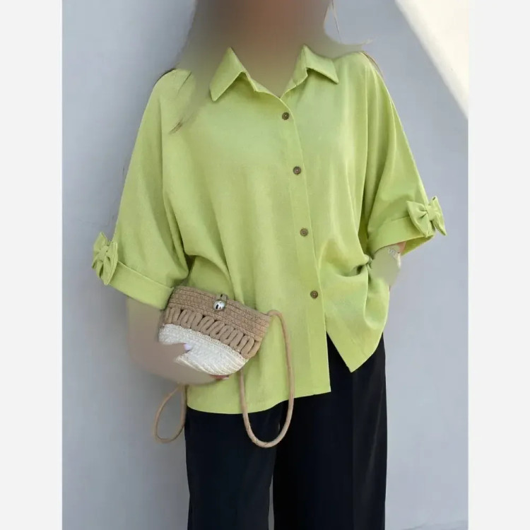 شومیز باکسی لینن درجه یک زنانه رنگ مشکی و سبز پسته ای فری سایز تا 48