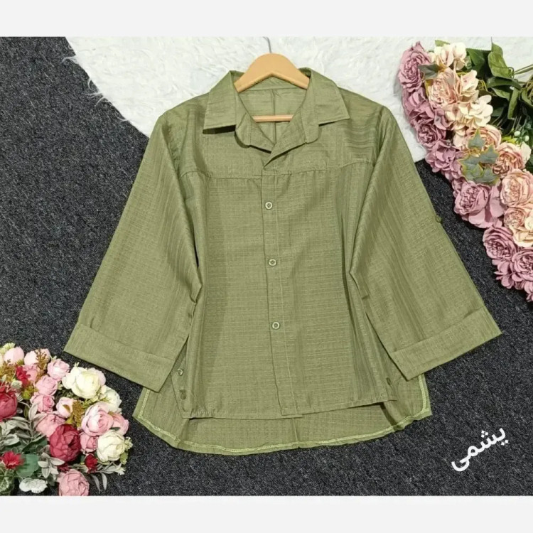 شومیز بغل دکمه لیندا جنس شیشه ای درجه یک فری سایز 38 تا 46