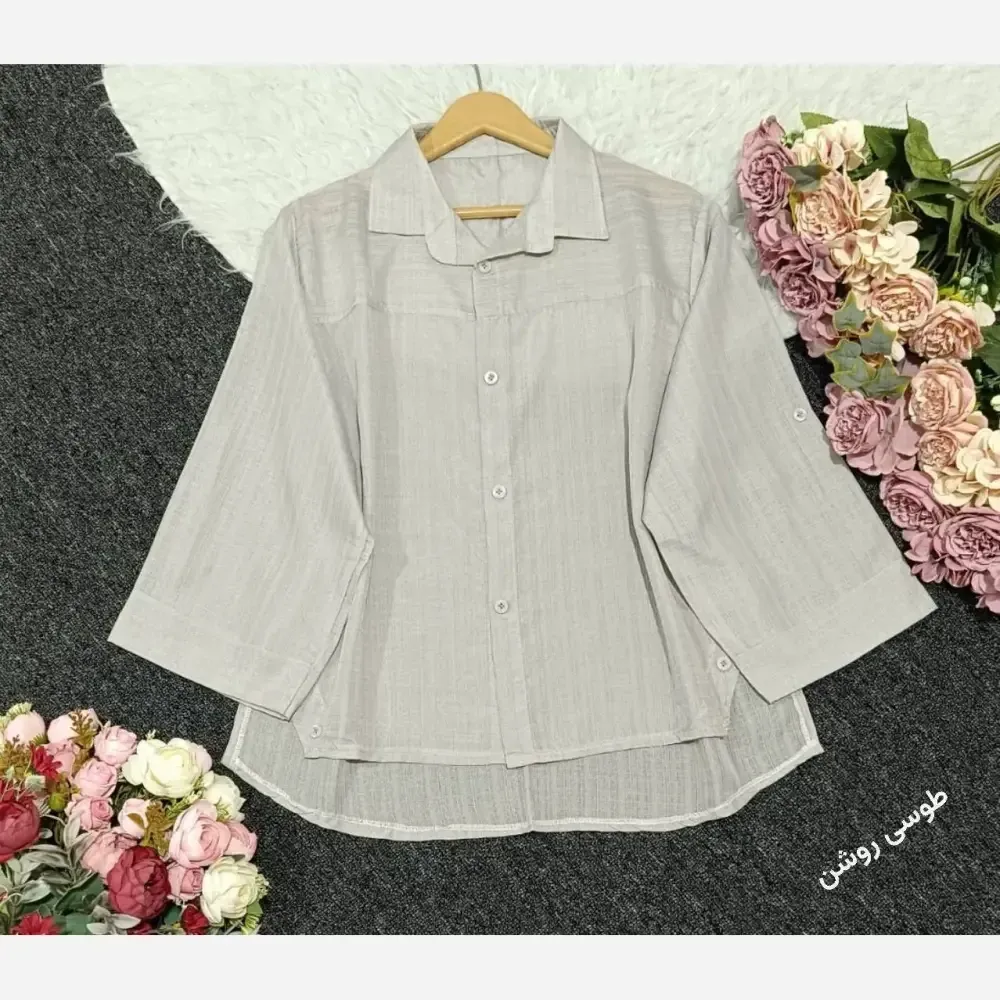 شومیز بغل دکمه لیندا جنس شیشه ای درجه یک فری سایز 38 تا 46