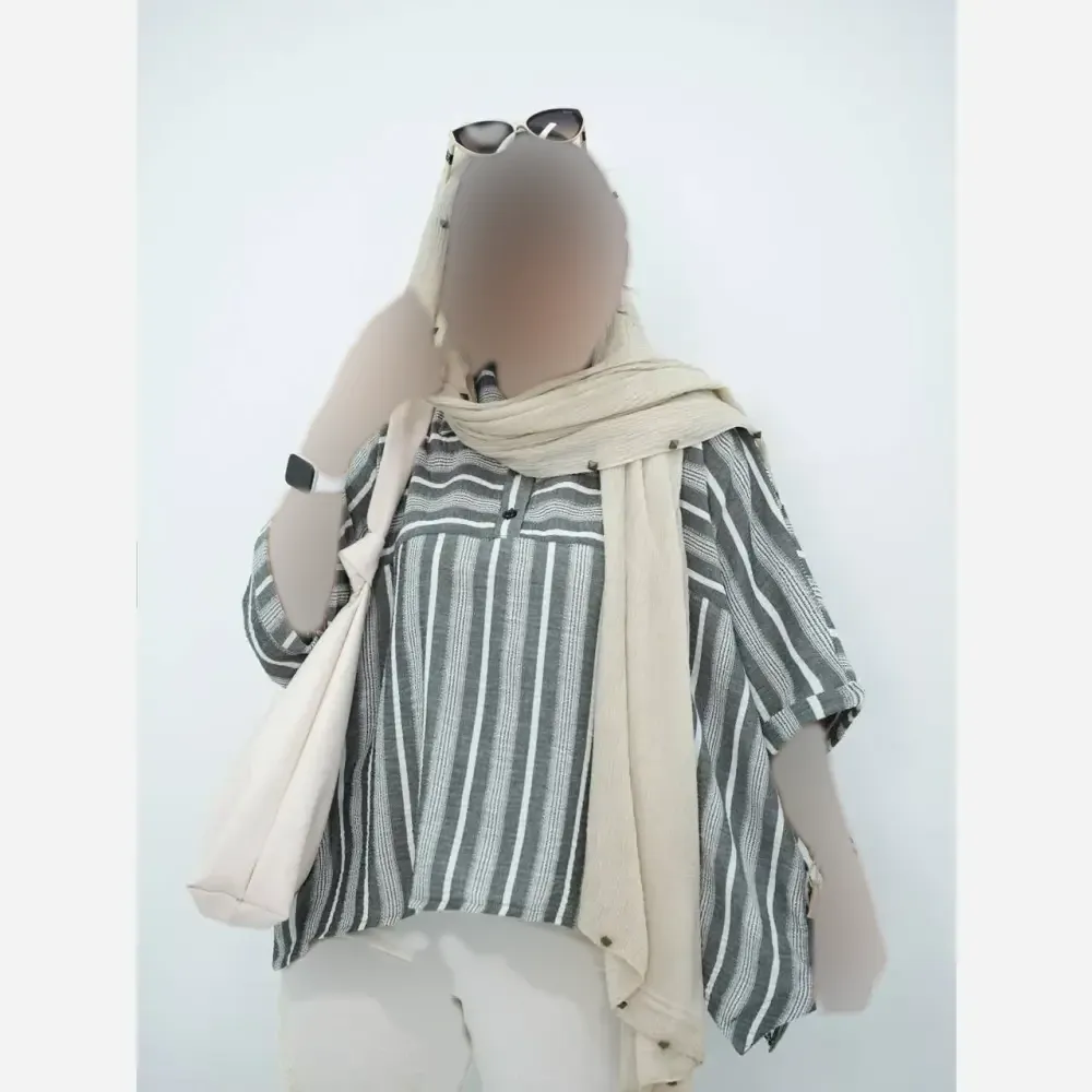 مانتو پانچ لنین بغل دکمه جنس لنین ژاکارد درجه یک فری سایز