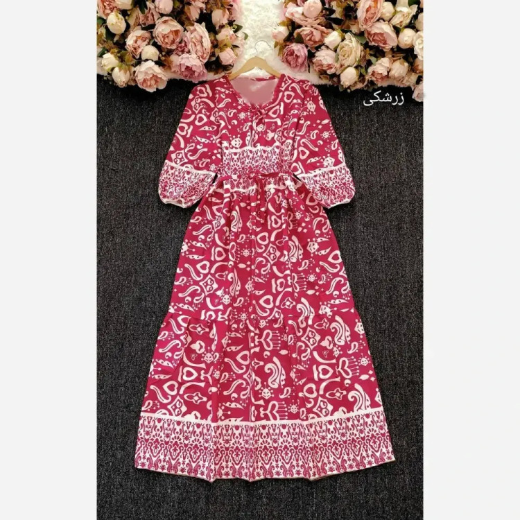 پیراهن ساحلی زنانه مدل نبات جنس بوگاتی فلورانس رنگ زرشکی سدری سرمهای سایز فری اسکین