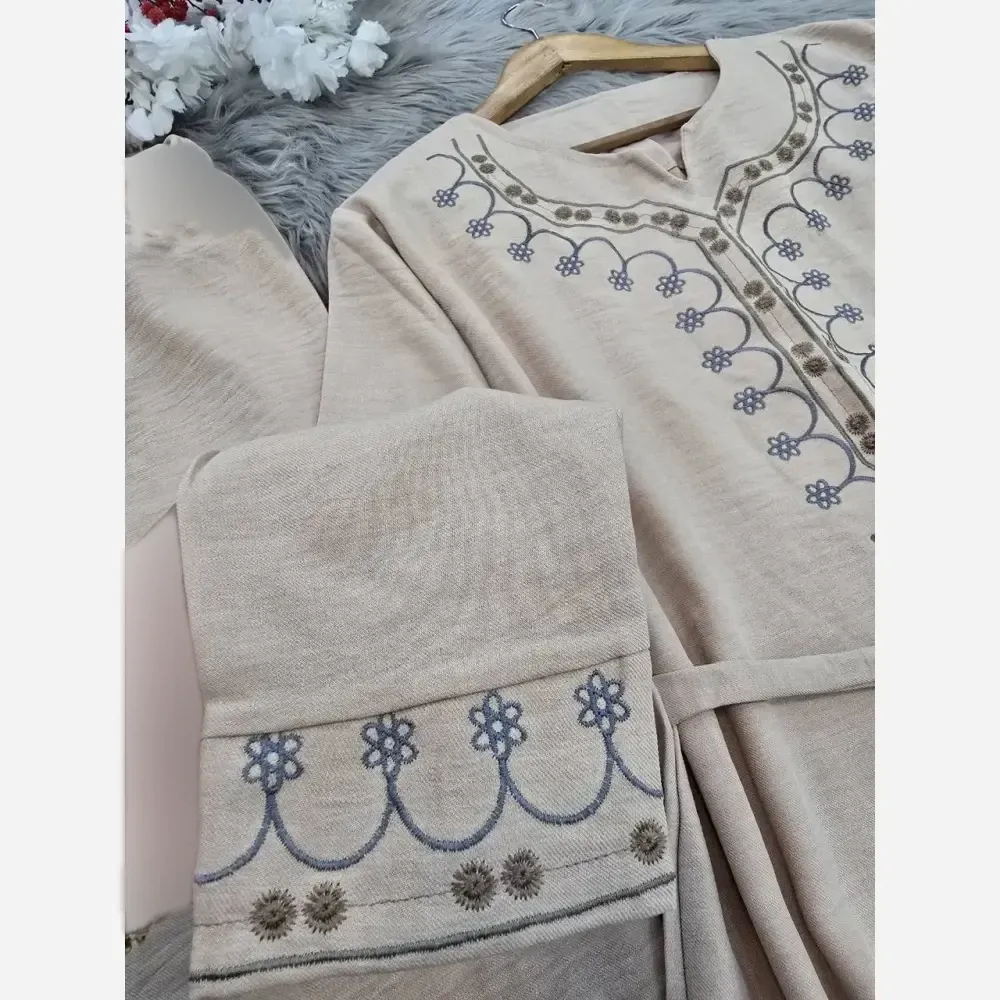 ست تونیک شلوار گلدوزی شده شانتون فری سایز نسکافه ای کرم خاکی سبز سدری