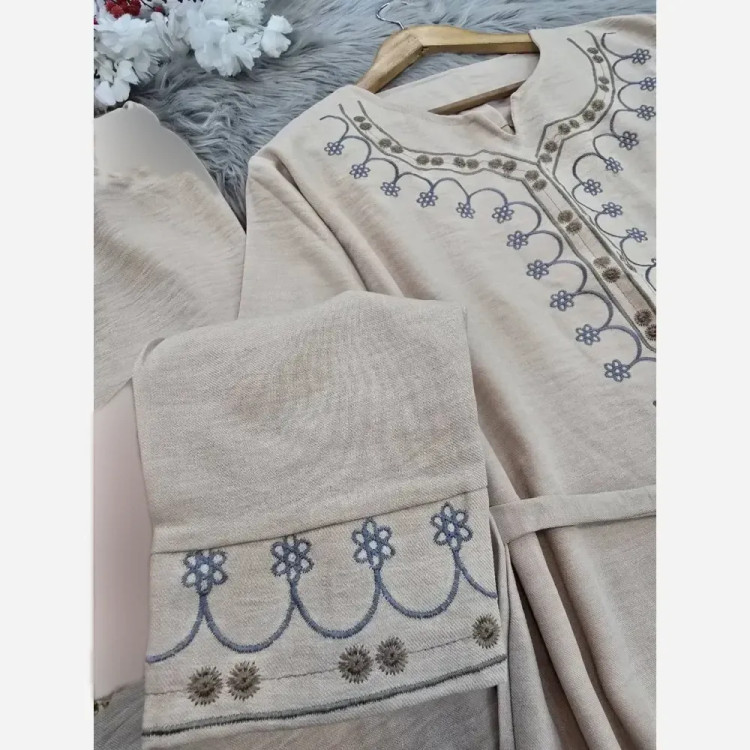 ست تونیک شلوار گلدوزی شده شانتون فری سایز نسکافه ای کرم خاکی سبز سدری