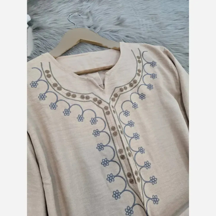 ست تونیک شلوار گلدوزی شده شانتون فری سایز نسکافه ای کرم خاکی سبز سدری