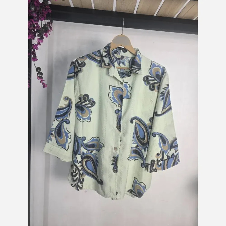 شومیز ایتالیایی کوک دوزی سبز فری سایز 36-46 خنک تابستانی