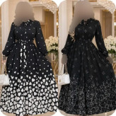 پیراهن طرحدار طناز بوگاتی مشکی قلبی و پروانه ای فری سایز قد 135
