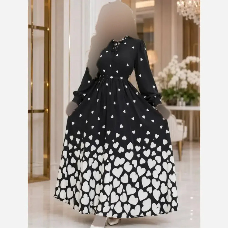 پیراهن طرحدار طناز بوگاتی مشکی قلبی و پروانه ای فری سایز قد 135