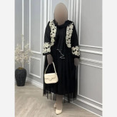 ست سه تیکه کت و دامن و شال مدل روناک جنس مازراتی خرجکار هندی و تور سایز فری 38 تا 46