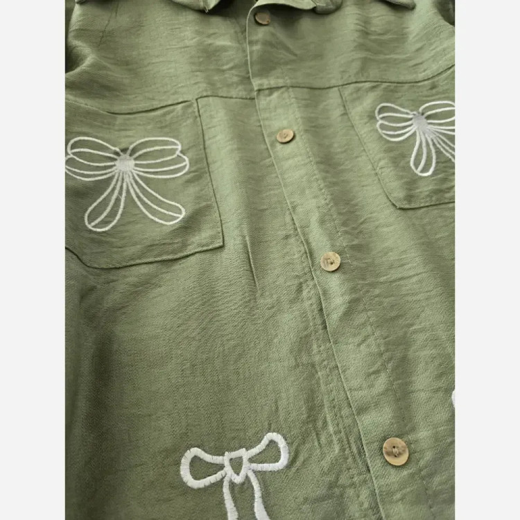 شومیز گلدوزی بارانا کرسپو مشکی کرم نسکافه ای سبزسدری سرمه ای سفید سایز یک دو