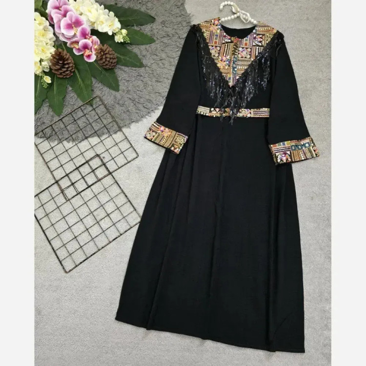 پیراهن مجلسی زنانه مهرسانا جنس ابروبادی درجه یک رنگ مشکی سایز فری 36 تا 46