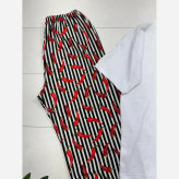 ست تیشرت نخ پنبه و شلوار بوگاتی مدل pepper رنگ مشکی و سفید سایز فری 38 تا 48